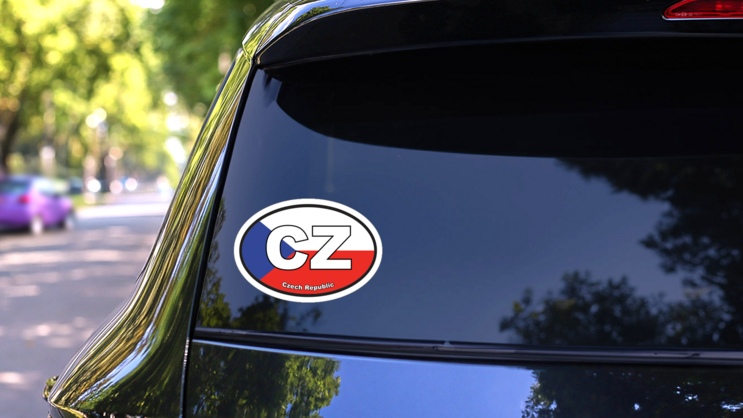 Czech Republic Cz Flag Oval Sticker on a Rear Car Window (New) example