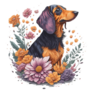 Dachshund Dog Flowers Sticker