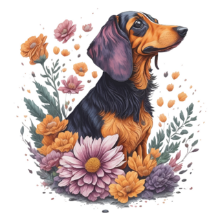 Dachshund Dog Flowers Sticker