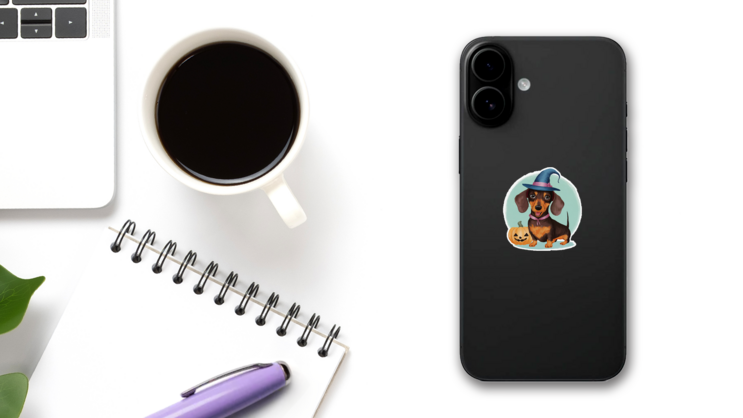 Dachshund Halloween Sticker on a Phone (New) example