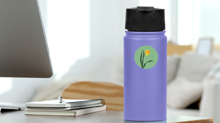 Daffodil Flower Illustration On Green Sticker on a Water Bottle (New) example