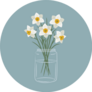 Daffodils In A Glass Jar On Blue Sticker