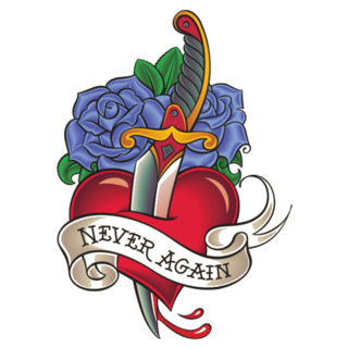 Dagger Through Heart Never Again Tattoo Sticker