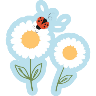 Daisy Flower Ladybug On Blue Sticker