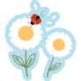 Daisy Flower Ladybug On Blue Sticker