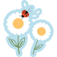 Daisy Flower Ladybug On Blue Sticker