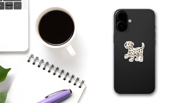 Dalmatian Dog Cartoon Sticker on a Phone (New) example