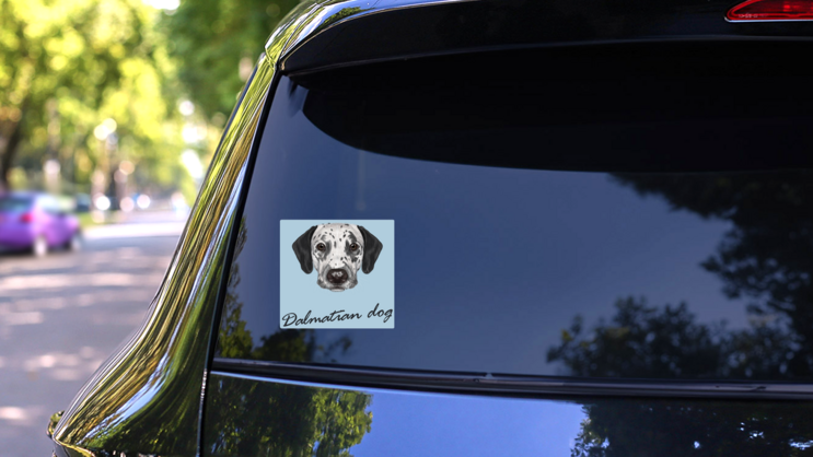 Dalmatian Dog Portrait Blue Sticker on a Rear Car Window (New) example