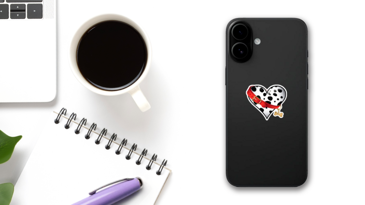 Dalmatian Heart Dog Sticker on a Phone (New) example