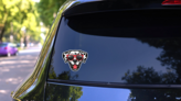 Dalmatian Red Glasses Sticker on a Rear Car Window (New) example