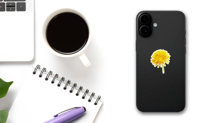Dandelion Officinale Flower Sticker on a Phone (New) example