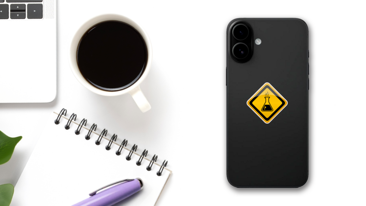 Danger Chemicals Sign Sticker on a Phone (New) example