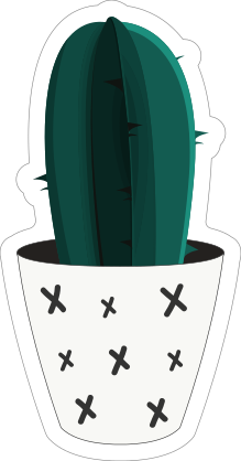 Dark Green Cactus in White Pot Sticker