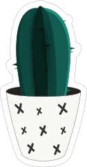 Dark Green Cactus in White Pot Sticker