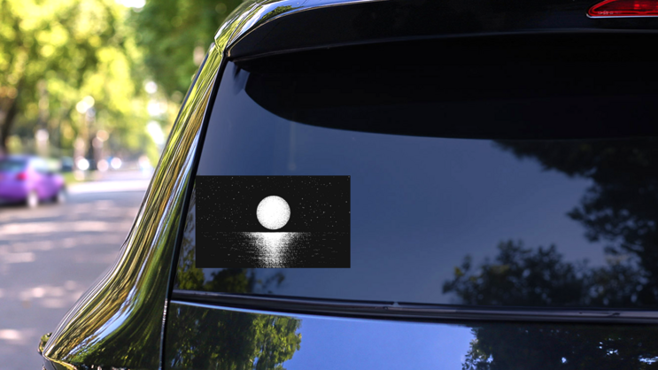 Dark Moon on the Ocean Illustration Sticker on a Rear Car Window (New) example