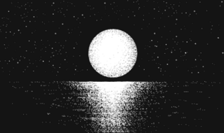 Dark Moon on the Ocean Illustration Sticker