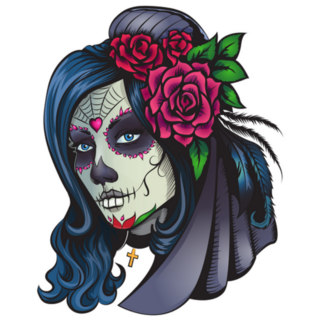 Day Of Dead Makeup Girl With Flowers In Hair Illustration