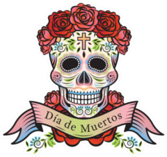 Day Of The Dead Skull With Roses And Banner Sticker