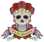 Day Of The Dead Skull With Roses And Banner Sticker