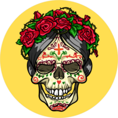 Day of the Dead Skull With Roses Circle Sticker