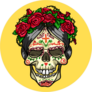 Day of the Dead Skull With Roses Circle Sticker
