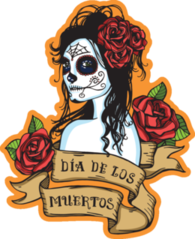 Day of the Dead Sugar Skull Girl with Vintage Lettering Sticker