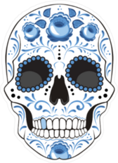Day Of The Dead Sugar Skull With Blue Flowers And Curls Sticker