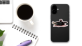 Dead Crow Illustration Sticker on a Phone (New) example
