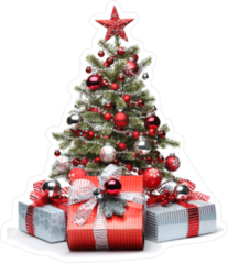 Decorated Christmas Tree And Gifts Sticker