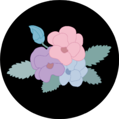 Decorative Abstract Pansy Flowers Design On Black Sticker