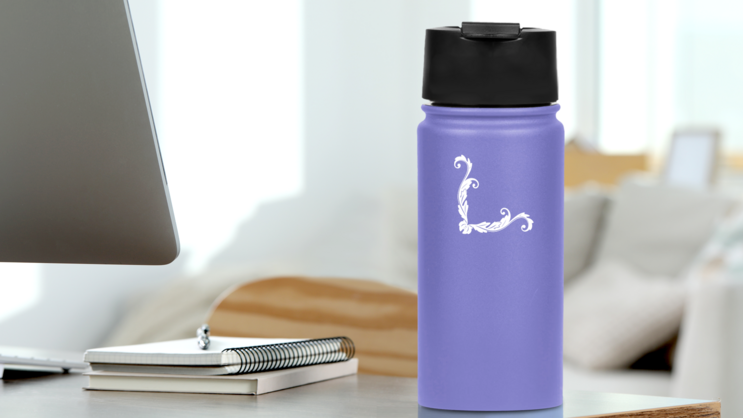 Decorative Leaf Corner Border Sticker on a Water Bottle (New) example