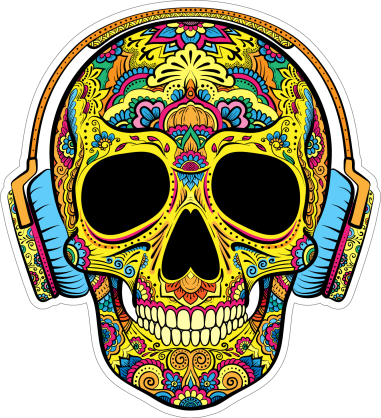 Decorative Skull with Headphones On Sticker