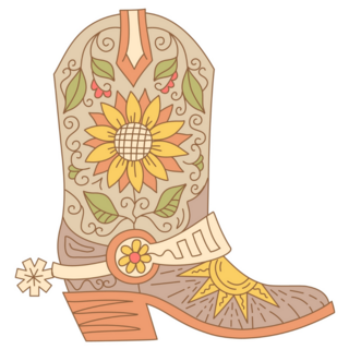Decorative Sunflower Cowboy Boots With Spur Sticker