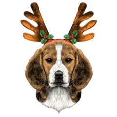 Deer Beagle Christmas Sticker
