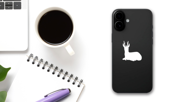 Deer Laying Down Sticker on a Phone (New) example