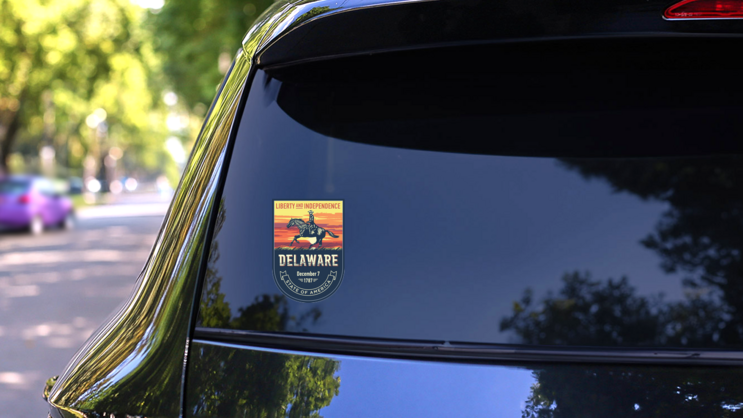 Delaware Banner Sticker on a Rear Car Window (New) example