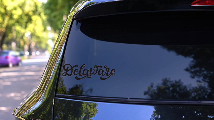 Delaware Calligraphy Sticker on a Rear Car Window (New) example