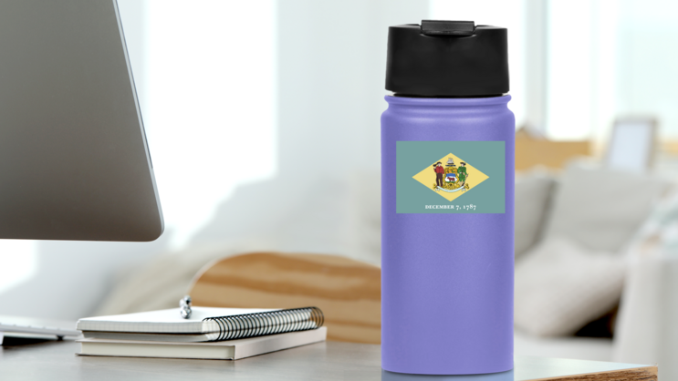 Delaware De State Flag Sticker on a Water Bottle (New) example