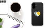 Delaware Map And Heart Logo Sticker on a Phone (New) example