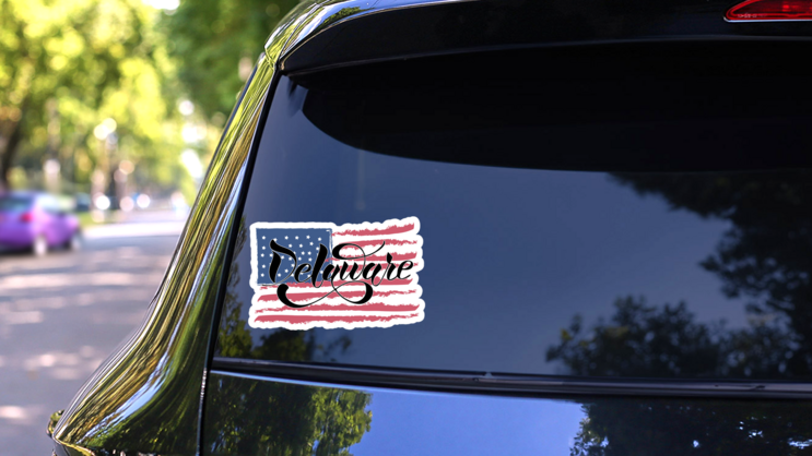 Delaware USA Flag Sticker on a Rear Car Window (New) example