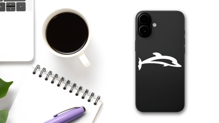 Delightful Dolphin Sticker on a Phone (New) example