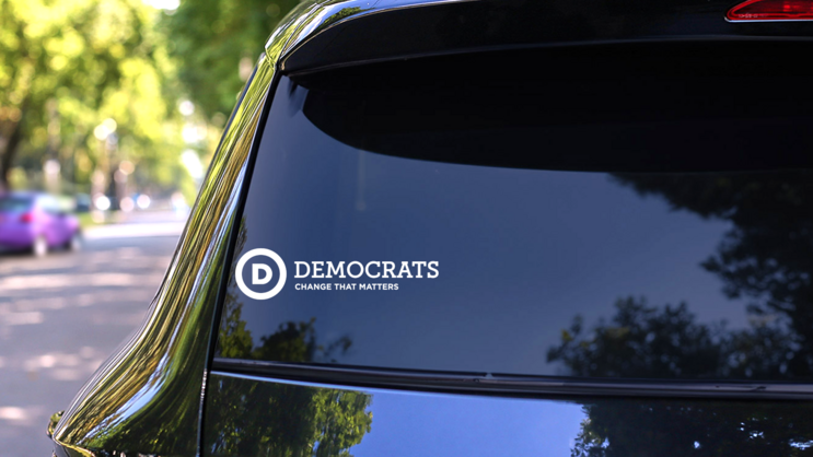 Democratic Party Logo With Slogan Long Transfer Sticker on a Rear Car Window (New) example