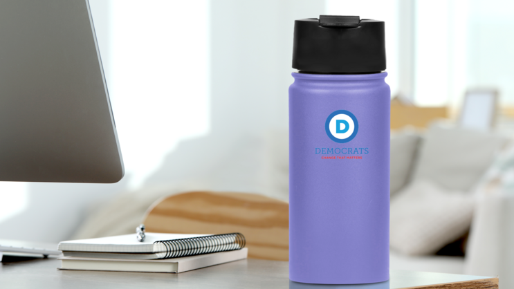 Democratic Party Logo With Slogan Tall Printed Color Sticker on a Water Bottle (New) example
