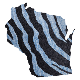 Denim And Black Zebra Skin Print State Wisconsin Sticker