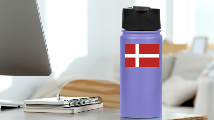 Denmark Flag Sticker on a Water Bottle (New) example