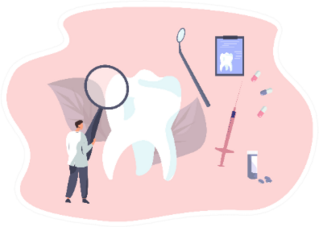 Dentist Cares For Huge Tooth Dental Illustration Sticker