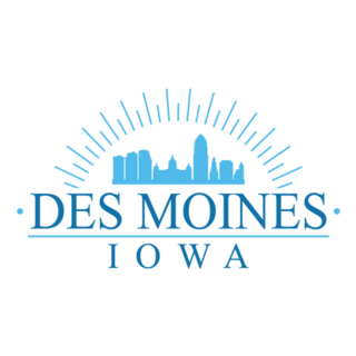 Des Moines Iowa. Banner City Skyline Sticker