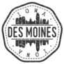 Des Moines, Iowa Skyline Postmark. Silhouette Sticker