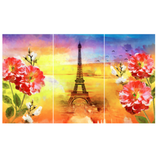 Designer Oil Paintings Eiffel Tower, Red Flowers Sticker