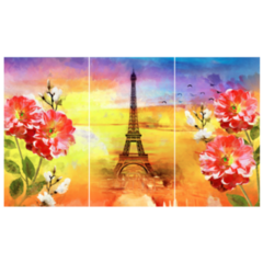 Designer Oil Paintings Eiffel Tower, Red Flowers Sticker